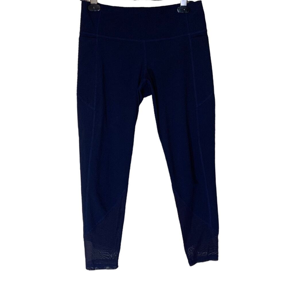 Athleta Mesh Textured Navy Blue Capri Leggings Womens Size Small Petite